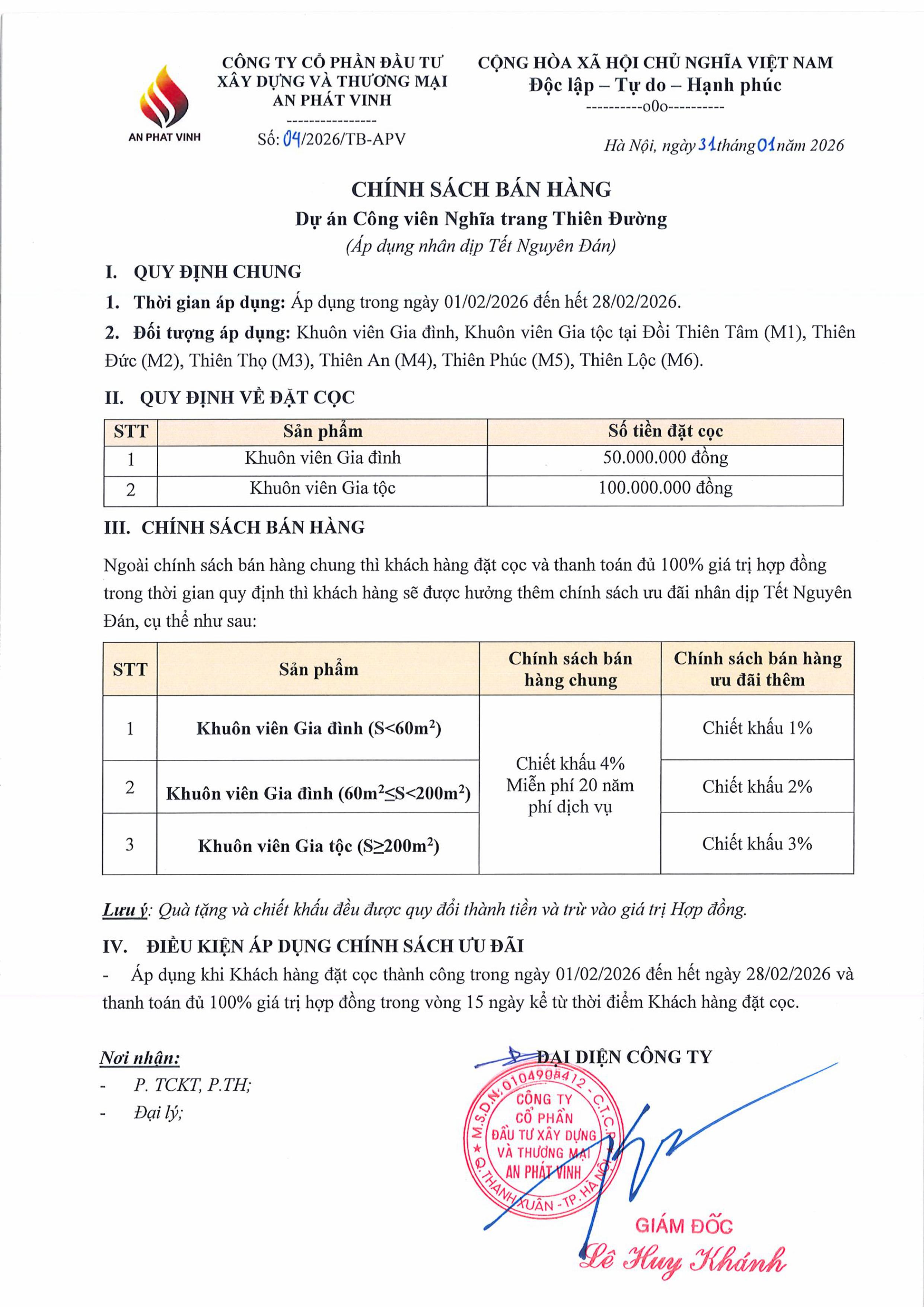 2026.01.31 Chính sách bán hàng ưu đãi nhân dịp Tết Nguyên Đán